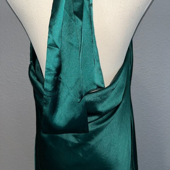 CANTON WALKER Emerald Green Satin Halter Backless Back Bow Mini Slip Dress - M - Picture 4 of 10